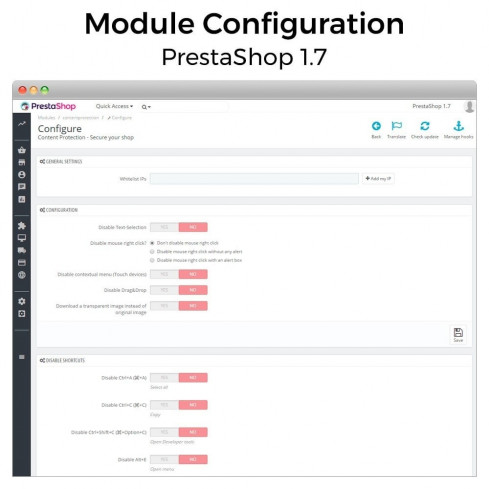 Módulo Protección de contenido - Asegura tu tienda para PrestaShop