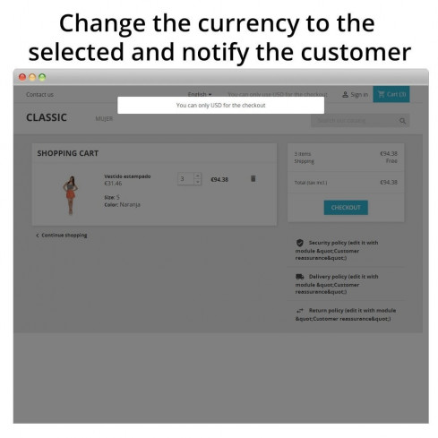 Modulo Forzare la valuta in carrello per PrestaShop