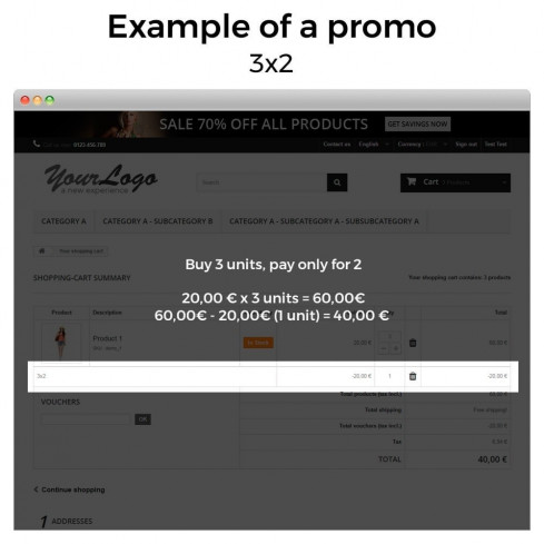 Modulo Promozioni e sconti (3x2, sconti, offerte, packs) per PrestaShop