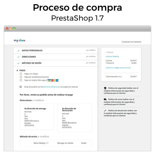 Módulo BBVA TPV Redsys ®* (Bizum ®*, Devoluciones, Pago un Click) para PrestaShop