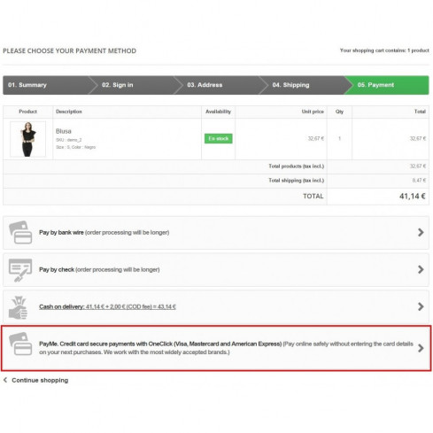 PayMe Alignet One Click Payment Gateway module for PrestaShop