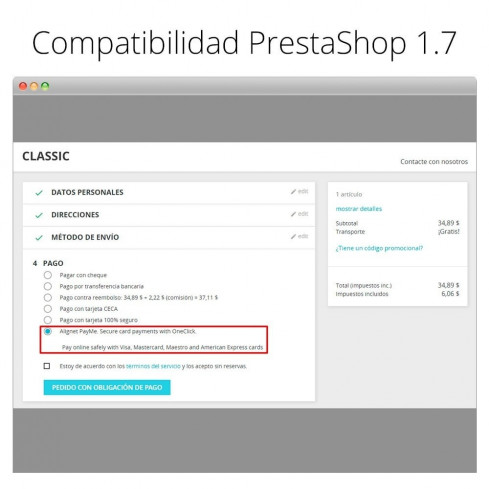 PayMe Alignet One Click Payment Gateway module for PrestaShop