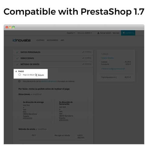 Módulo Bizum ®* - Pago con el móvil (con recargos y descuentos) para PrestaShop