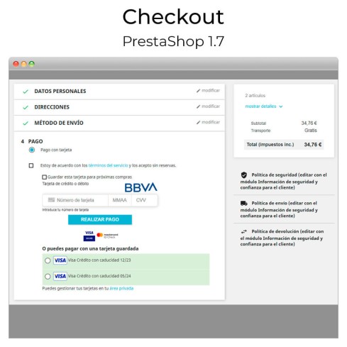 Módulo Redsys ®* Insite pago tarjeta y gestión de devoluciones para PrestaShop