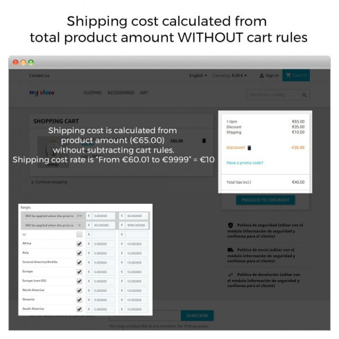 Modulo Spese di spedizione senza regole di carrello/sconti per PrestaShop