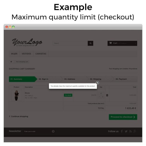 Module Minimum, maximum, multiple units and total cart limits pour PrestaShop