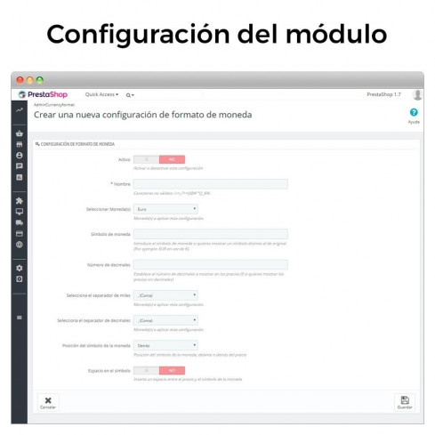 Módulo Formato de moneda y modificación de decimales para PrestaShop