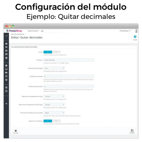 Módulo Formato de moneda y modificación de decimales para PrestaShop