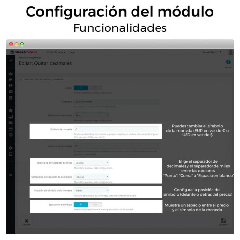 Módulo Formato de moneda y modificación de decimales para PrestaShop