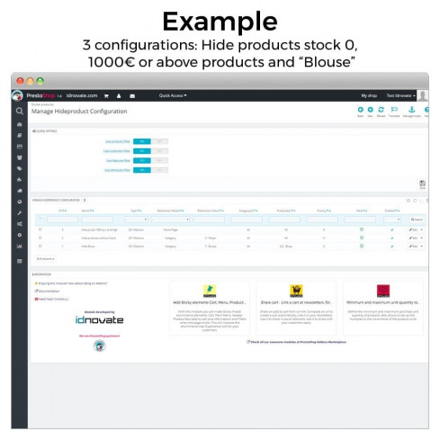 Módulo Ocultar productos (sin stock, por precios, por país) para PrestaShop