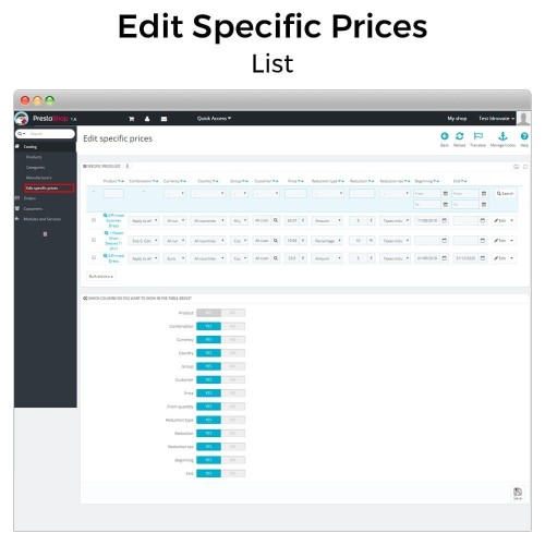 Edit specific prices-Modul für PrestaShop