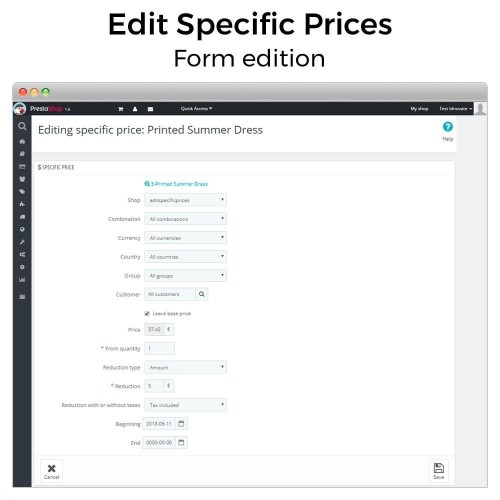 Modulo Modifica prezzi specifici per PrestaShop