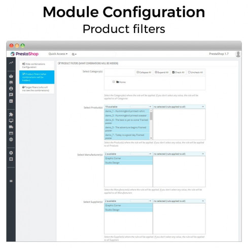 Module Hide product attributes and combinations pour PrestaShop