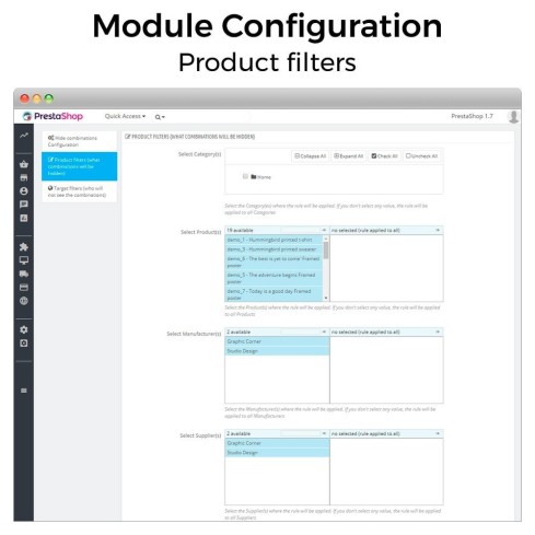 Módulo Ocultar atributos y combinaciones de producto para PrestaShop