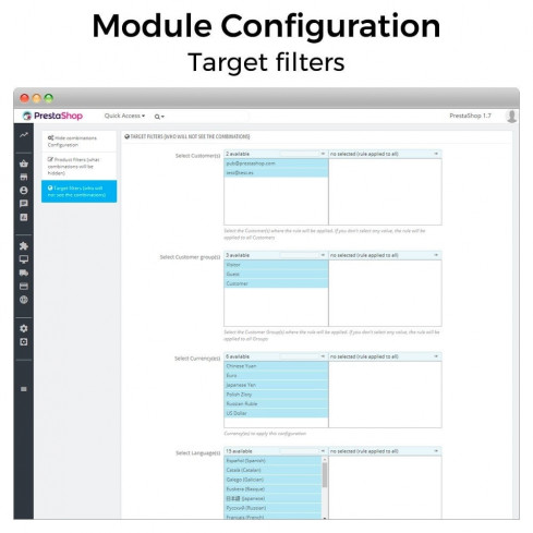 Module Hide product attributes and combinations pour PrestaShop
