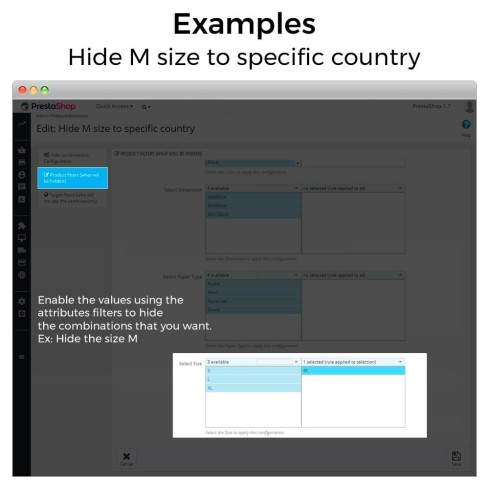 Módulo Ocultar atributos y combinaciones de producto para PrestaShop
