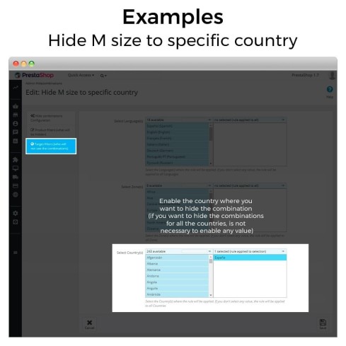 Módulo Ocultar atributos y combinaciones de producto para PrestaShop