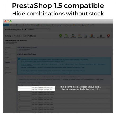 Module Hide product attributes and combinations pour PrestaShop
