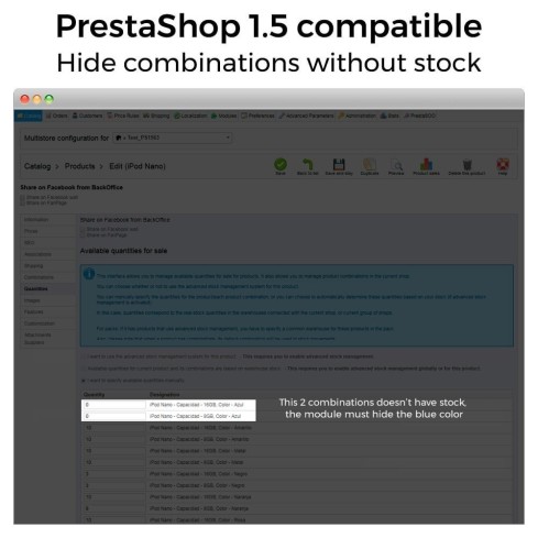 Módulo Ocultar atributos y combinaciones de producto para PrestaShop