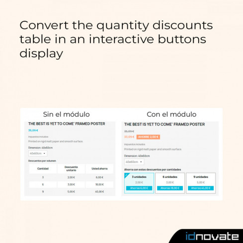 Módulo Muestras los descuentos por cantidad en formato botón para PrestaShop