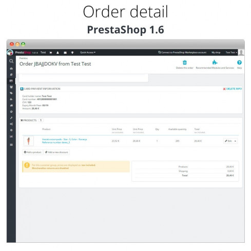 Modulo Pagamento offline/manuale con carta di credito/debito per PrestaShop