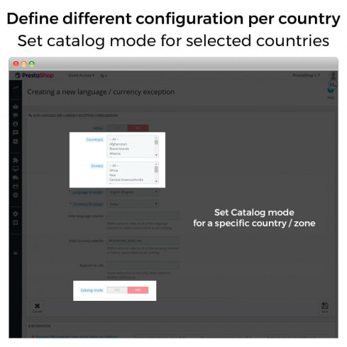 Modulo Cambio Auto di Paese, Lingua/Valuta - Geolocalizzazione per PrestaShop