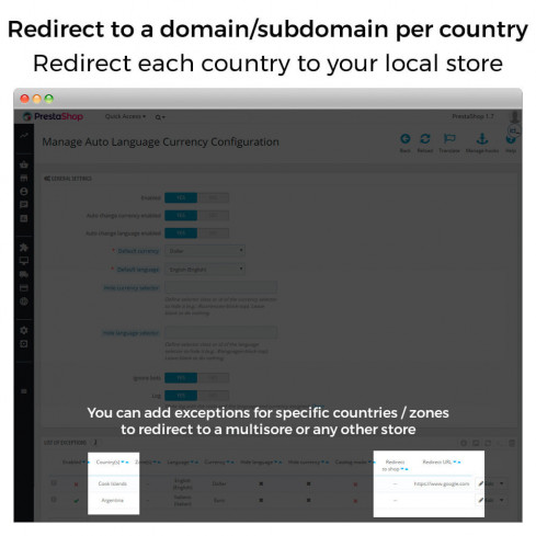 Modulo Cambio Auto di Paese, Lingua/Valuta - Geolocalizzazione per PrestaShop