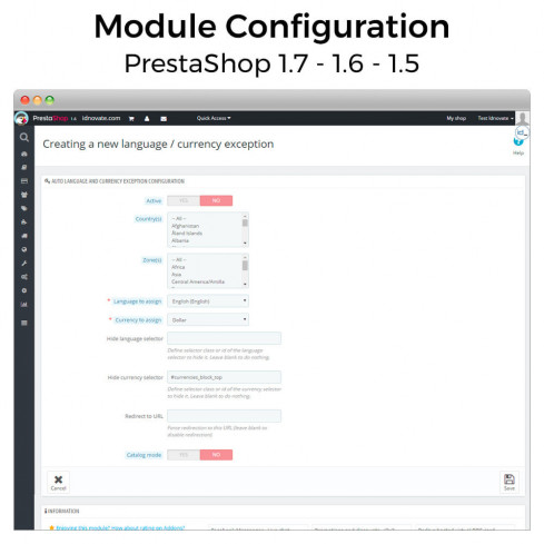Module Changement auto Pays, Langue et Devise Géolocalisation pour PrestaShop