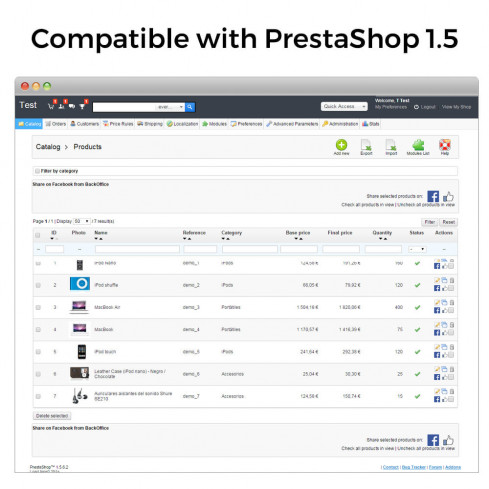 Modulo Condividi sui Social Network dal Backoffice per PrestaShop