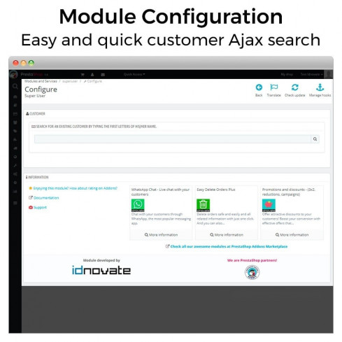 Module Super Utilisateur - Se connecter en tant que client pour PrestaShop