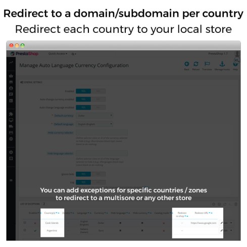 Modulo Cambio Auto di Paese, Lingua/Valuta - Geolocalizzazione per PrestaShop