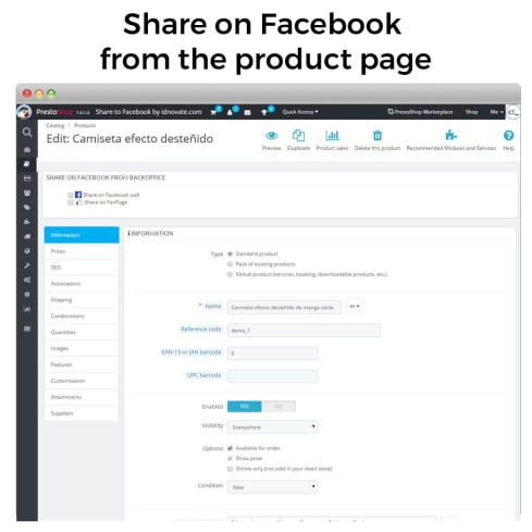 Modulo Condividi sui Social Network dal Backoffice per PrestaShop