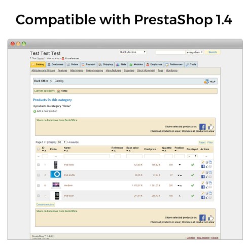 Modulo Condividi sui Social Network dal Backoffice per PrestaShop
