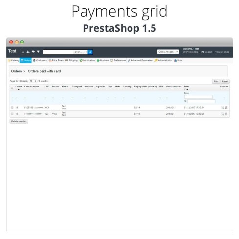 Module Paiement offline/manuel avec une carte de crédit/débit pour PrestaShop