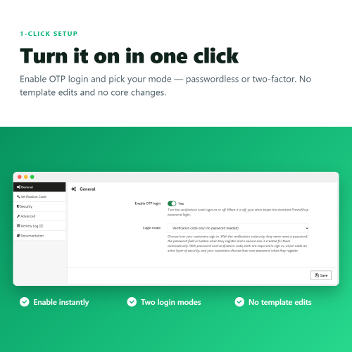 Passwordless Login & 2FA: sign in with an email OTP code module for PrestaShop