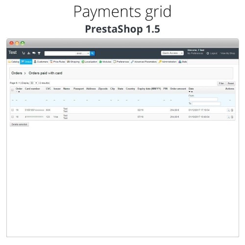 Modulo Pagamento offline/manuale con carta di credito/debito per PrestaShop