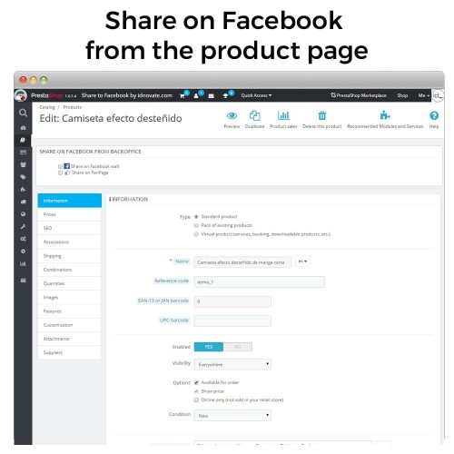 Share on Social Network from the Backoffice-Modul für PrestaShop
