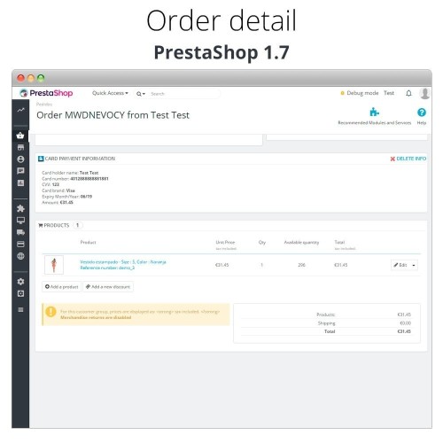 Módulo Pago offline/manual con tarjeta de crédito/débito para PrestaShop