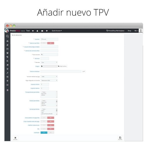 Modulo Card payment Virtual POS CECA gateway,refunds (& Bizum ®*) per PrestaShop