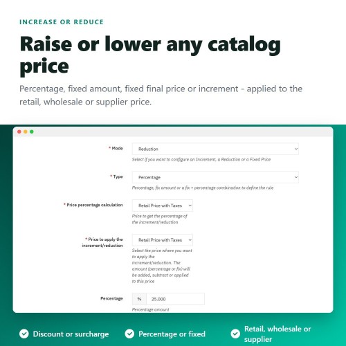 Module Augmentations de prix, remises, remises sur quantité et prix fixes pour PrestaShop