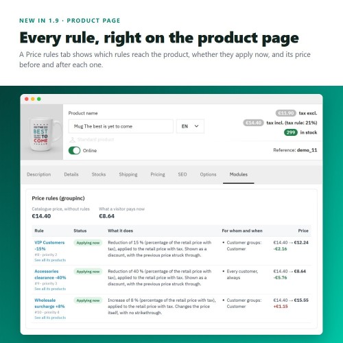 Preiserhöhungen, Rabatte, Mengenrabatte und Festpreise-Modul für PrestaShop
