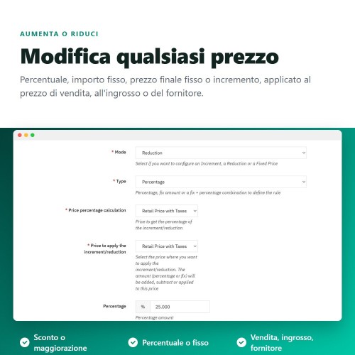 Modulo Aumenti di prezzo, sconti, sconti per quantità e prezzi fissi per PrestaShop