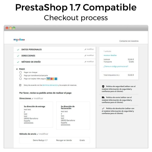 Banco Sabadell Redsys ®* VPOS (Refunds, Click to Pay)-Modul für PrestaShop