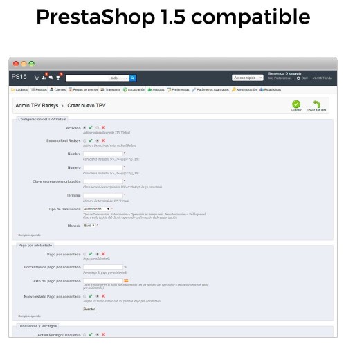 Módulo BBVA TPV Redsys ®* (Bizum ®*, Devoluciones, Pago un Click) para PrestaShop