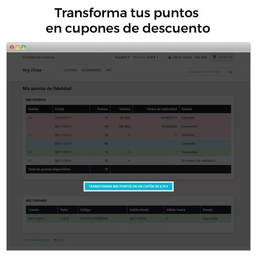 Módulo Programa Puntos de Fidelidad: Recompensas, Cupones y Bonos por Hitos para PrestaShop