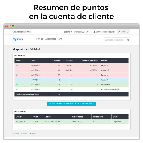 Módulo Programa Puntos de Fidelidad: Recompensas, Cupones y Bonos por Hitos para PrestaShop