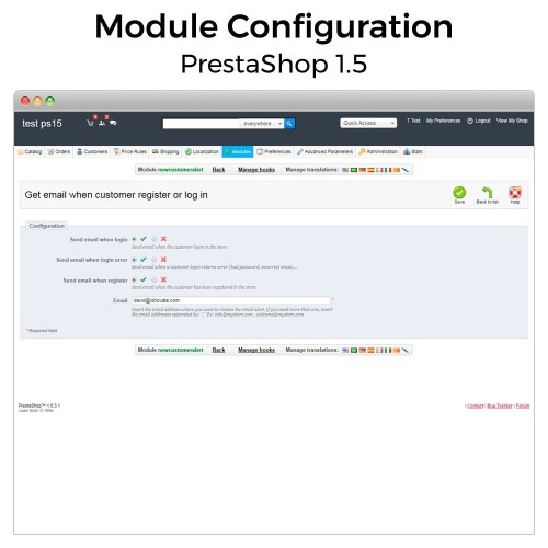Get email when customer register or login-Modul für PrestaShop