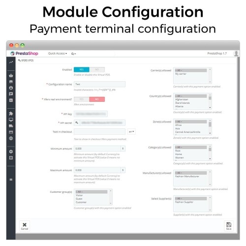 Modulo Xfers checkout payment gateway per PrestaShop
