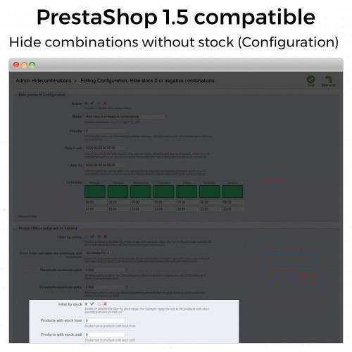 Module Hide product attributes and combinations pour PrestaShop