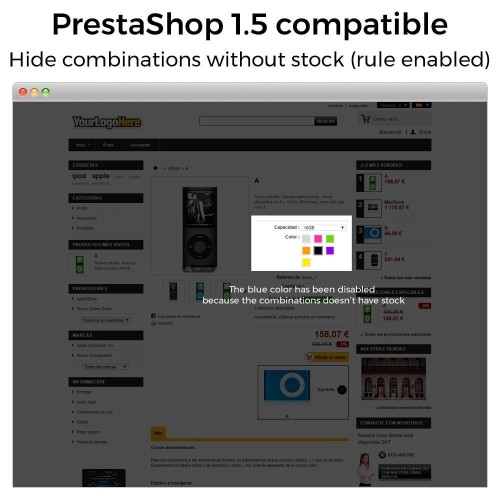 Module Hide product attributes and combinations pour PrestaShop